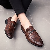 cheap Semi-Formal-Men&#039;s Red Crocodile-Embossed Faux Leather Loafers – Luxury Slip-On Shoes with Sleek Metal Buckle Accent for Formal and Business Wear