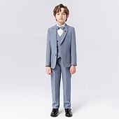 billiga Pojkes formella kostym-5 delar Ringbärarkostym Pojkar Barn Kostym Formell kostym Kavaj &amp; väst &amp; byxor &amp; brosch &amp; slips Formell Fest Mode Häftig Ensfärgat Ficka Blå Beige Grå Polyester