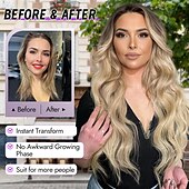 お買い得  トレンドの合成ウィッグ-女性用ウィッグ、初心者向けロングウェーブウィッグ、ミドルパート合成ウィッグ、毎日のパーティー用ナチュラルウィッグ