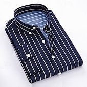 cheap Men&#039;s Button Down Shirts-Men&#039;s Dress Shirt Button Down Shirt Striped Shirt Collared Shirt Wedding Work Black White Red Navy Blue Long Sleeve Collar Clothing Apparel