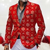 abordables Blazers pour hommes-Homme Blazer de Noël blazer Utilisation Noël Soirée Cocktail Mode Décontractées Printemps &amp; Automne Polyester Motif de flocon de neige Boutons Poche Confortable Boutonnage Simple veste Blanche Rouge