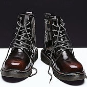 abordables Botas de combate-Botas de combate de piel sintética patentada para hombre: diseño con cordones de estilo militar con detalles de camuflaje, suela resistente para uso al aire libre y casual