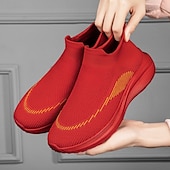 economico Sneakers da uomo-sneakers slip-on rosse leggere da uomo | tomaia in flyknit traspirante con suola comoda per attività casual e sportive