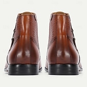 cheap Premium Leather Boots-Men&#039;s Premium Cowhide Leather Ankle Boots – Crocodile Embossed Lace-Up Dress Boots with Decorative Metal Accent for Formal and Business Attire
