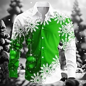 ieftine Tinuta pentru scena de Craciun-Crăciun Bărbați Fulg zăpadă Cămașă de designer Manșon Lung Stațiune Moda Casual Crăciun Petrecere Iarnă Primăvara &amp; toamnă Răsfrânt Guler Cămașă Butonul sus Albastru piscină Roșu-aprins Mov Trifoi