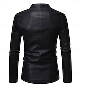 cheap Men&#039;s Classic Blazers-Men&#039;s Blazer Sport Coat Office Work Street Pocket Fashion Casual Spring &amp;  Fall Polyester Faux Leather Plain Pocket Casual / Daily Single Breasted Blazer Black