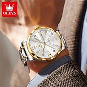 cheap Quartz Watches-New Olevs Brand Men&#039;S Luminous Commercial Business Steel Belt Watch Calendar Week Display Fashion Trend Waterproof Simple Leisure Quartz Watch Diamond-Shaped Mirror Sports Watch