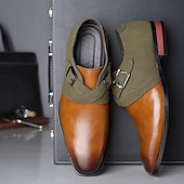 economico Semi-formale-scarpe da uomo con cinturino alla caviglia in pelle sintetica e pelle scamosciata bicolore – eleganti scarpe eleganti con fibbia per occasioni formali