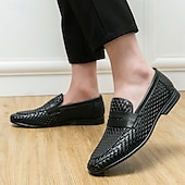 voordelige Semi-formeel-Bruine imitatieleren penny loafers voor heren met geweven bovenkant en rubberen zool - comfortabel en stijlvol voor zakelijke casual of smart casual outfits