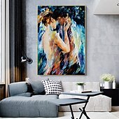 cheap People Paintings-Couple lovers Oil painting handmade Hugging Couple lovers oil painting - Hand Painted Impressionist Paris Lovers Oil Painting On Canvas Palette Knife Art oil paintings christmas gift for living room