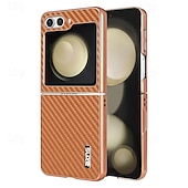 cheap Samsung Cases-Phone Case For Samsung Galaxy Z Flip 6 Z Flip 5 Z Flip 4 Z Flip 3 Back Cover Shockproof Retro Carbon Fiber Plating