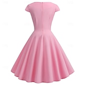 abordables Robes-Rétro Vintage Années 1950 Rockabilly Midi Robe Robe trapèze Robe Évasée Ajusté &amp; Évasé Col en V Femmes Halloween Carnaval Saint-Valentin Occasionnel Retour à la maison Soirée à thème rétro Adulte Robe