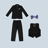 billiga Pojkes formella kostym-4 delar Ringbärarkostym Pojkar Barn Kostym Formell kostym Kavaj &amp; väst &amp; byxor &amp; slips Formell Fest Alla hjärtans dag Mode Häftig Ensfärgat Ficka Svart Marinblå Polyester