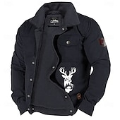 baratos jaquetas e casacos gráficos masculinos-jaqueta de lã bordada com estampa de rena masculina jaqueta de caça sherpa jaqueta cargo de trabalho gola virada para baixo jaqueta de algodão quente de inverno vintage casual casaco para sair com
