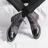 abordables Bottes habillées-bottines en cuir et daim synthétique marron pour hommes avec détails brogue, design à bout d&#039;aile et semelle robuste - chaussures décontractées et formelles de style vintage