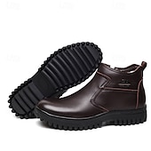 baratos Inverno e botas de neve-botas chelsea masculinas de couro quente com forro de pele e zíper - casuais e aconchegantes, perfeitas para o inverno