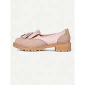 cheap 1950s-Women&#039;s Pink Tassel Loafers with Brogue Detailing and Chunky Sole – Vintage-Style Casual Shoes for Everyday Wear