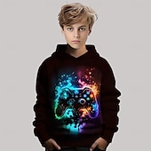 billiga Pojkens 3D Sporter &amp; Spel-Pojkar 3D Grafisk Spel Huvtröja Långärmad Vår Höst Mode Streetwear Barn 4-12 år Huva Utomhus Ledigt Dagligen Normal