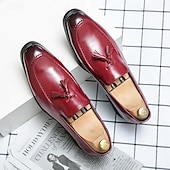 preiswerte Halbformell-Rote Loafer aus Kunstleder für Herren mit Quastendetail – elegante Schlupfschuhe für formelle Anlässe und das Büro
