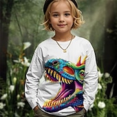 billiga Flickans 3D-djur-Flickor 3D Grafisk Djur Dinosaurie T-shirt Långärmad Vår Höst Mode Grundläggande Barn 4-12 år Rund hals Utomhus Ledigt Dagligen Normal
