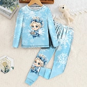 abordables Dibujo animado 3D de chica-Chica 3D Graphic Caricatura Copo Pijamas de Navidad Conjuntos de pijamas Conjuntos de pijamas con camiseta y pantalones Manga Larga Impresión 3D Otoño Invierno Activo Básico Niños 4 años + Cuello