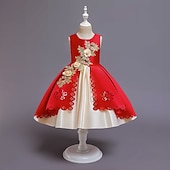 preiswerte Kleider für die Blumenmädchen-Blumenmädchenkleid Kinder Mädchen Prinzessinenkleid Leistung Hochzeit Party Elegant Schön Patchwork Blumen Ärmellos Rundhalsausschnitt Weinrot Rosa 4 Jahre +