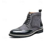 abordables Bottes habillées-bottines en cuir et daim synthétique marron pour hommes avec détails brogue, design à bout d&#039;aile et semelle robuste - chaussures décontractées et formelles de style vintage