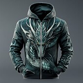 abordables sweats à capuche 3d pour hommes-Homme Sweat à capuche Bleu Capuche Dragon 3D effet Frais Automne Hiver Vêtement Tenue Pulls Capuche Pulls molletonnés