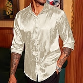 preiswerte Satinhemden für Herren-Herren Hemd Satinhemd Freizeithemd Knopfhemd Blumen Hochzeit Urlaub Rote Grün Beige Langarm Kragen Winter Frühling &amp; Sommer Bekleidung