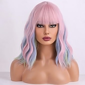 رخيصةأون باروكات الكرنفال-باروكة شعر قصيرة مجعدة ومتموجة مع غرة باروكة شعر للنساء والفتيات باروكة شعر صناعي مقاوم للحرارة باروكة شعر للاستخدام اليومي باروكة تنكرية مع غطاء باروكة