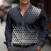 preiswerte Businesshemden für Herren-Herren Geometrisch Hemd Oberhemd Knopfhemd Langarm Sport Business-Casual B¨¹ro Arbeit Täglich Frühling Herbst Umlegekragen Schwarz