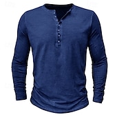 tanie Casualowa koszulka Henley-Męskie Koszula Henley Koszulka Koszulka z długim rękawem Równina Henley Ulica Urlop Długi rękaw Odzież 100% bawełna Zabytkowe Moda Podstawowy