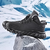 abordables Botas de invierno y nieve-Botas de nieve de invierno negras para hombre: botas de senderismo impermeables, forradas con piel, con cordones y suela antideslizante para climas fríos