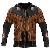 economico Hoodie Etnici Vintage-Per uomo Stampe astratte Felpa con cappuccio Felpe Felpa Felpa con cappuccio a zip intera Manica lunga Felpa con cappuccio Con cappuccio Streetwear Stampa 3D Sportivo Giornaliero Sport Nero + Marrone