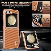 cheap Samsung Cases-Phone Case For Samsung Galaxy Z Flip 6 Z Flip 5 Z Flip 4 Z Flip 3 Back Cover Shockproof Retro Carbon Fiber Plating