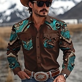 economico camicie western da uomo-Per uomo Floreale Camicia Western Camicia da cowboy Manica Lunga Western Sport Primavera Autunno Collo ripiegato Patchwork Giallo Rosso Marrone Verde Grigio