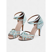 abordables Chaussures de danses latines-chaussures de danse latine pour femmes ornées de strass dorés - talons à bout ouvert avec design à lanières pour la salle de bal, la salsa et les occasions spéciales