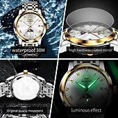 economico Orologi al quarzo-OLEVS Da uomo Orologio al quarzo Creativo Di tendenza Orologio casual Orologio da polso Visualizzazione delle fasi lunari Luminoso Calendario Impermeabile Acciaio Guarda