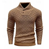 preiswerte Herrenpullover-Herren Pullover Strickpullover Gerippt Stricken Standard Strick Glatt Rollkragen Modisch Basic Urlaub Freizeitskleidung Bekleidung Herbst Winter Schwarz Gelb S M L