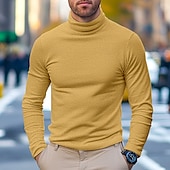 abordables camisetas basicas-Hombre Camiseta superior Camisa de manga larga Jersey de cuello alto simulado Manga Larga Cuello Alto Cuello de pila Invierno Primavera &amp; Otoño Color sólido Diario Casual Estilo callejero Cuello Alto
