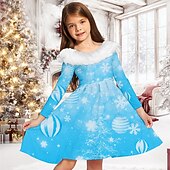 billiga 3D Shining Vision Klänning-Flickor 3D Grafisk Snöflinga Klänning Långärmad Vår Höst Semester Dagligen Helgdag Skön Ljuv Barn 4-12 år Festklänning A linjeklänning Knälång Normal
