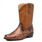 levne Cowboy &amp; Western Boots-pánské westernové kovbojské boty s potiskem hadí kůže a složitým designem z umělé kůže – stylová a odolná obuv pro rodeo a country akce