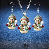 ieftine Colier de damă-colier și cercei pandantiv om de zăpadă | bijuterii de sărbători festive pentru femei | accesorii de craciun