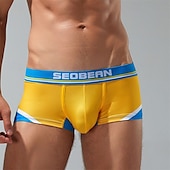 cheap Men&#039;s Boxers Underwear-Men&#039;s 1 PCS Boxers Underwear Boxer Shorts Patchwork Polyester Breathable Soft Comfortable Color Block Letter Mid Rise Yellow Red