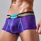 cheap Men&#039;s Boxers Underwear-Men&#039;s 1 PCS Boxers Underwear Boxer Shorts Patchwork Elastic Waist Chinlon Breathable Soft Comfortable Color Block Letter Mid Rise Black White