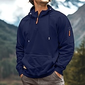 abordables sudaderas basicas hombre-Hombre Sudadera con un cuarto de cremallera Sudadera con capucha raglán Sudadera táctica con capucha Negro Burdeos Azul Marino Azul Real Caqui Media cremallera Plano Deporte Diario Festivos Ropa de