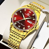 baratos Relógios Quartz-novo relógio masculino moderno e moderno com espelho de vidro reforçado com minerais, calendário luminoso, display de semana, multifuncional, à prova d&#039;água, esportivo