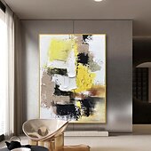 cheap Still Life Paintings-White Gray Yellow Textured Painting Large Colorful Abstract Painting Texture Abstract Painting Colorful Knife Painting Hand-painted Abstract Art Large Canvas Art Boho Decor