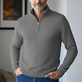 voordelige pullover voor heren-Voor heren Trui Jurk Trui Geribd breien Gecoupeerd Vetoketju Gebreid Effen Kleur Opstaand Stijlvol Basic Buiten Dagelijks Kleding Herfst Winter Kameel Zwart S M L