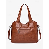 cheap Handbag &amp; Totes-Women&#039;s Vintage Brown Faux Leather Tote Bag with Dual Handles and Adjustable Crossbody Strap – Spacious and Stylish for Everyday Use